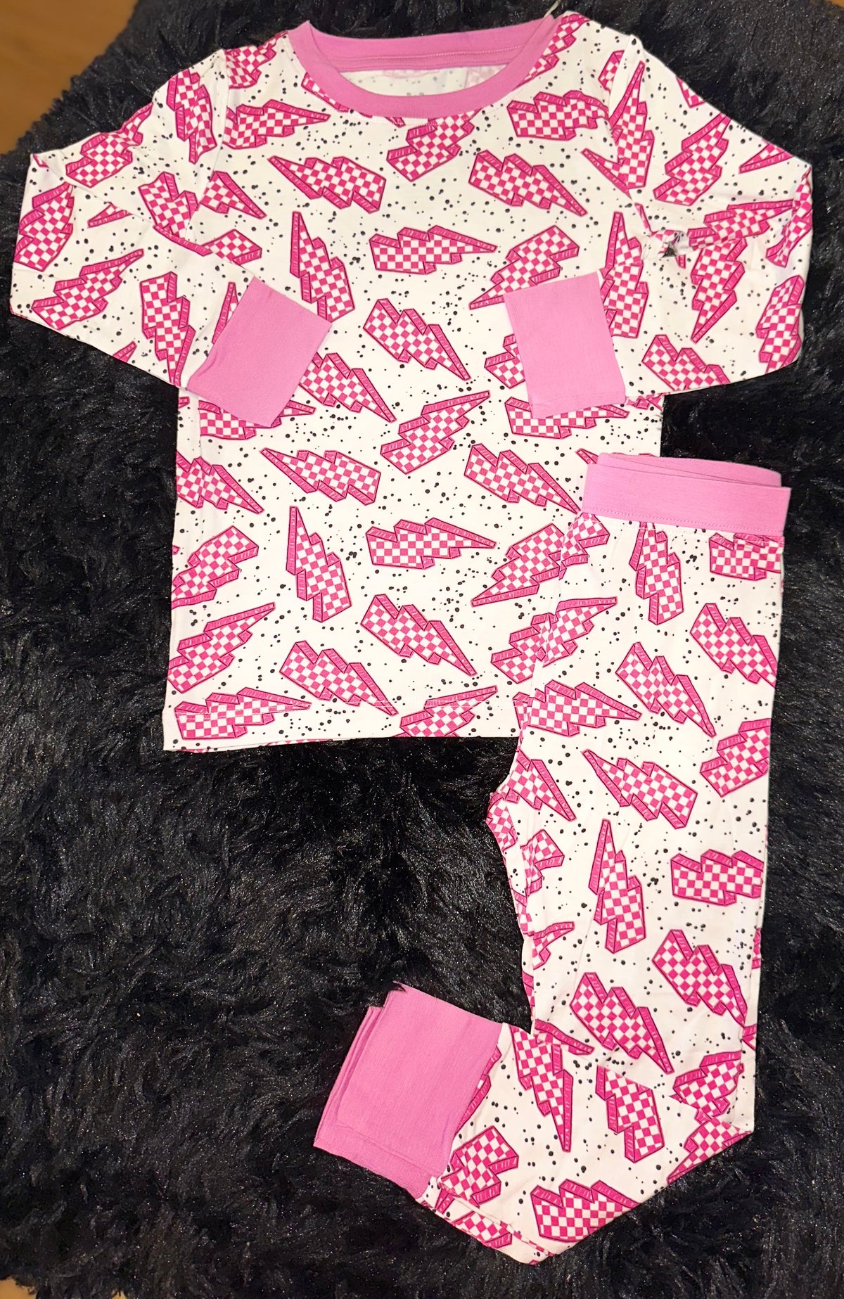 Pink Checkered Bolts Bamboo